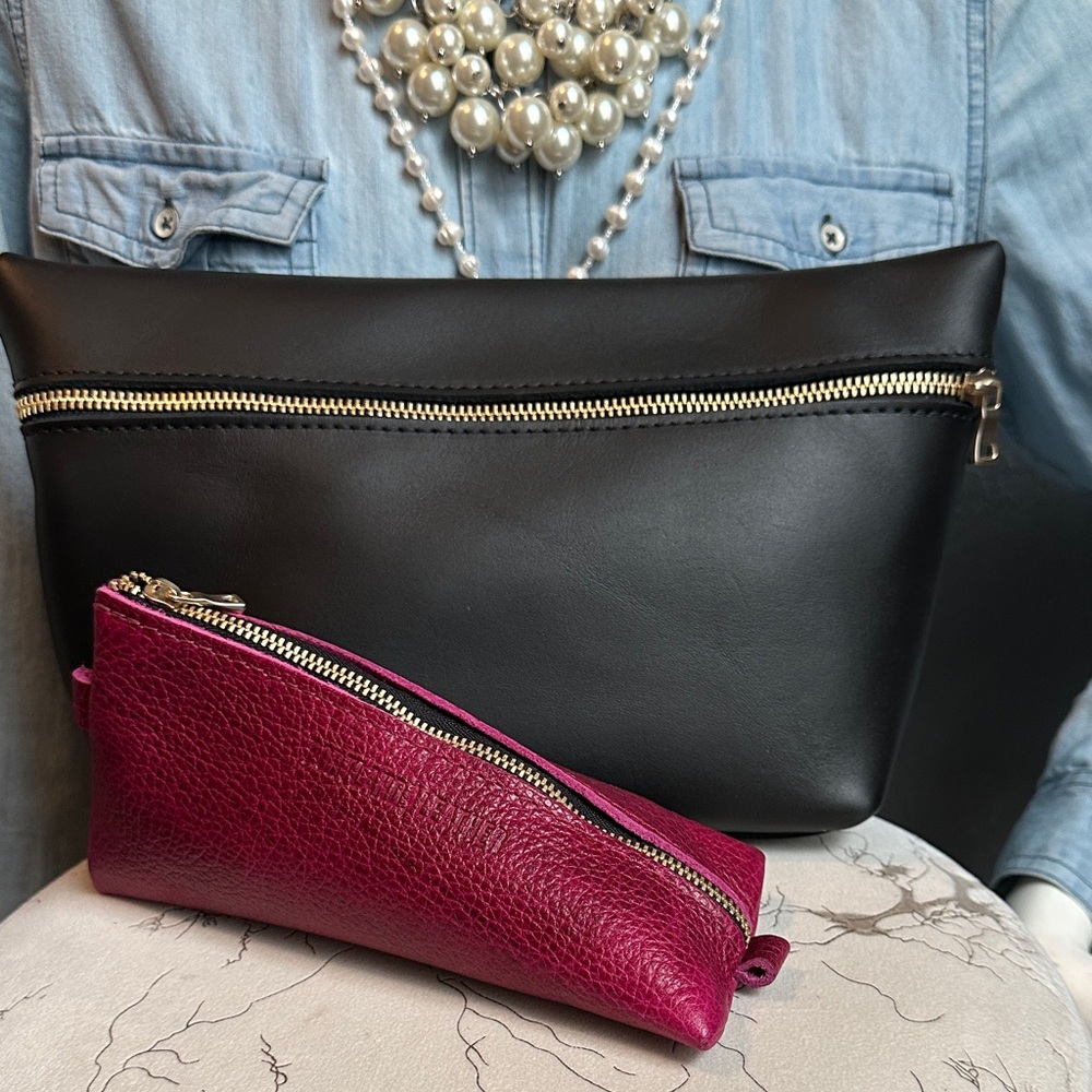 PLG XL black make up bag and orchid Alpine pouch